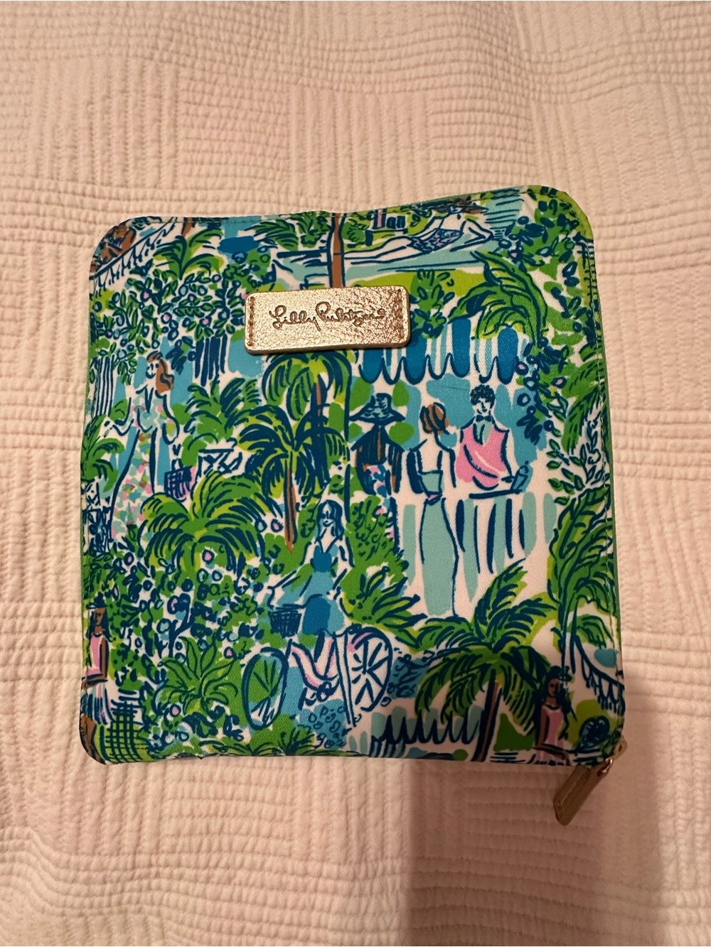 Lilly Pulitzer Green Tropical Print Tote with Pink & Green Striped Handles - Picture 2 of 2